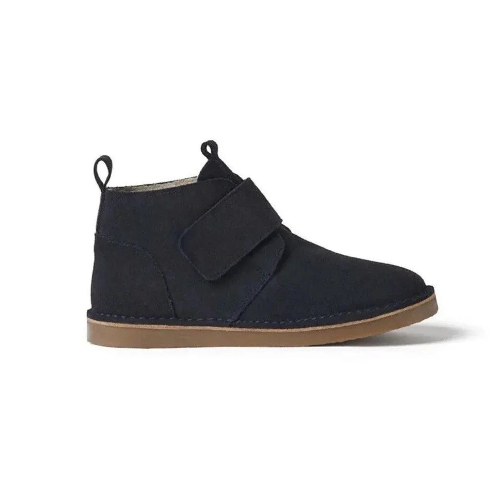 ZARA Suede Ankle Boots Toddler EU 23 US 7 Black Faux Shearling Lined Loop Strap